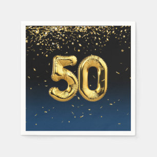 50th Gold Balloons and Confetti Napkins