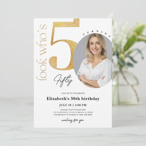 50th Gold Birthday Invitation with Photo