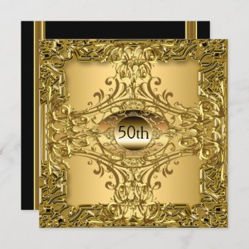 50th Gold Birthday Party Luxury Invitation by invitesnow at Zazzle