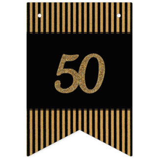 50th Gold - Black & Gold Stripes Bunting Flags