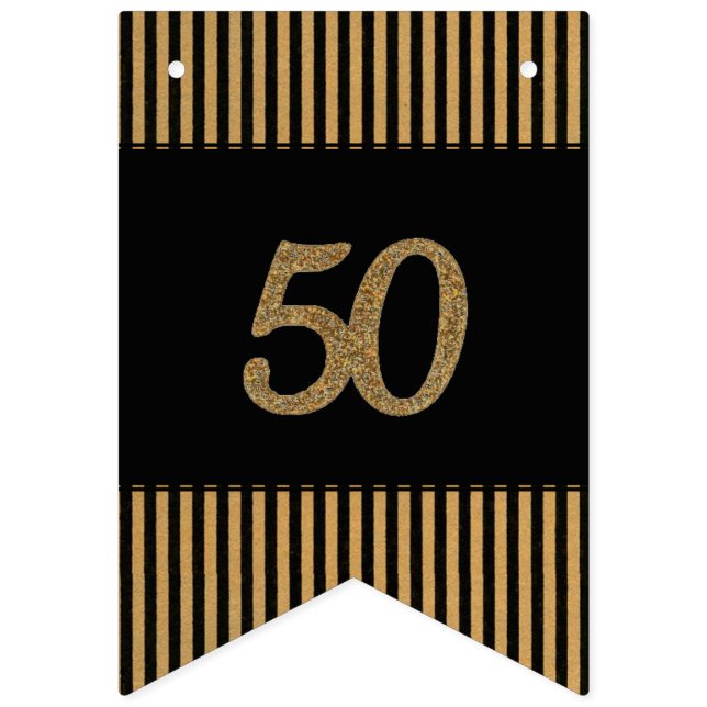 50th Gold - Black & Gold Stripes Bunting Flags (Sixteenth Flag)