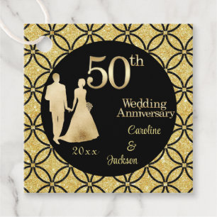 50th Gold Couple Wedding Anniversary Glitter Favor Tags