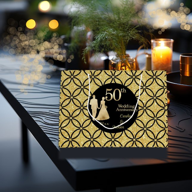 50th Gold Couple Wedding Anniversary Glitter Large Gift Bag (Creator Uploaded)