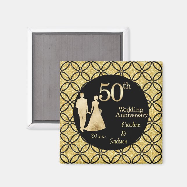 50th Gold Couple Wedding Anniversary Glitter Magnet (Front/Back)