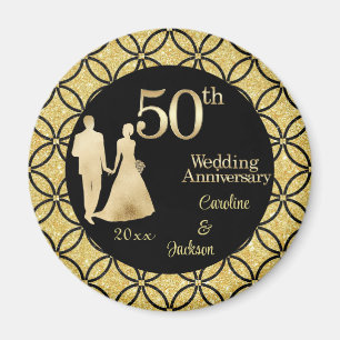 50th Gold Couple Wedding Anniversary Glitter Magnet
