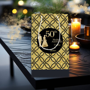 50th Gold Couple Wedding Anniversary Glitter Medium Gift Bag