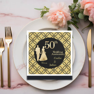 50th Gold Couple Wedding Anniversary Glitter Napkins