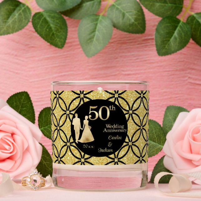 50th Gold Couple Wedding Anniversary Glitter Scented Candle (Wedding)