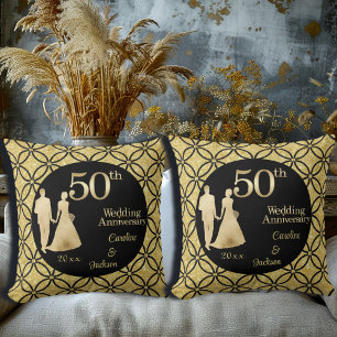 50th Gold Couple Wedding Anniversary Glitter Throw Pillow
