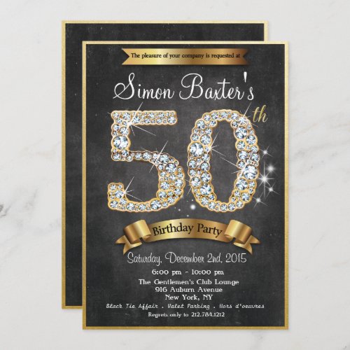50th Gold Diamond Chalkboard Birthday Invitation
