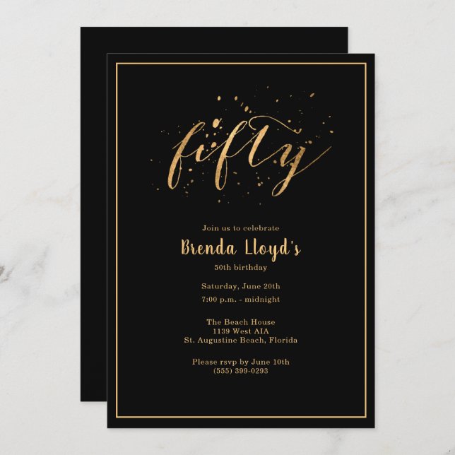 50th Gold Fiftieth Birthday Party Invitation (Front/Back)