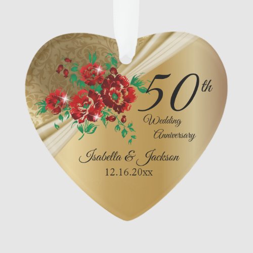 50th  Gold Floral Wedding Anniversary Ornament