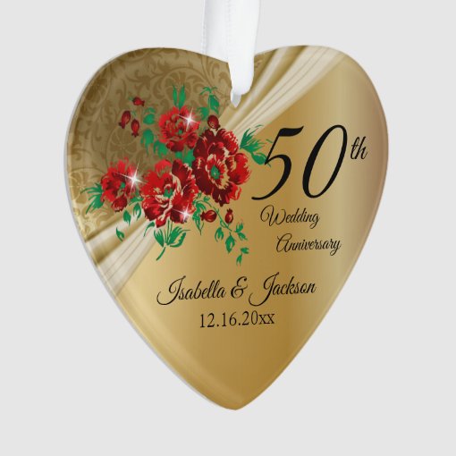 50th Gold Floral Wedding Anniversary Ornament | Zazzle