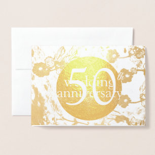 50th Gold Foil Wedding Floral Blank Card