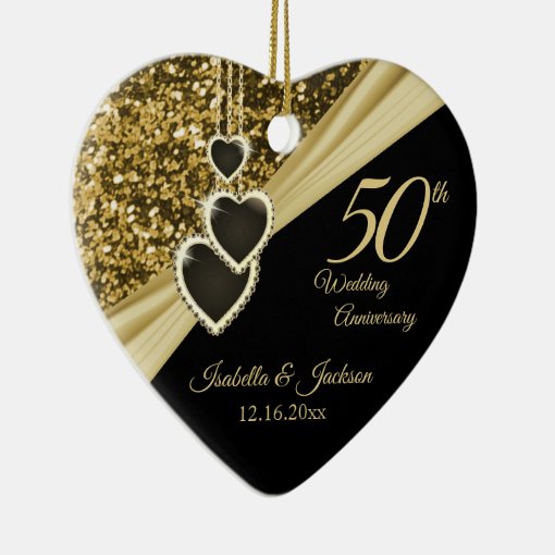 50th Gold Glitter Anniversary Ceramic Ornament | Zazzle