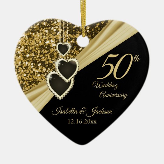 50th Gold Glitter Anniversary Ceramic Ornament | Zazzle.com