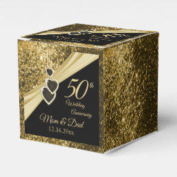 50th Gold Glitter Anniversary Favor Boxes