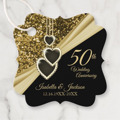 50th Gold Glitter Anniversary  Favor Tags