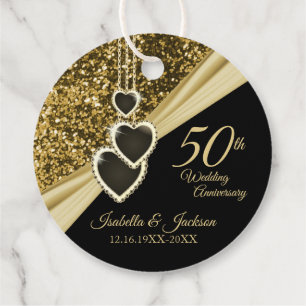 50th Gold Glitter Anniversary Favor Tags