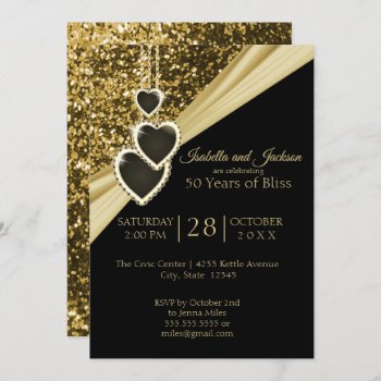 50th Gold Glitter Anniversary Invitation by DesignsbyDonnaSiggy at Zazzle