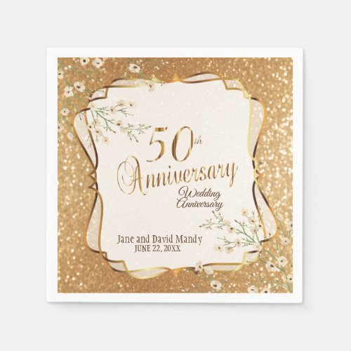 50th Gold  Glitter Anniversary Napkins