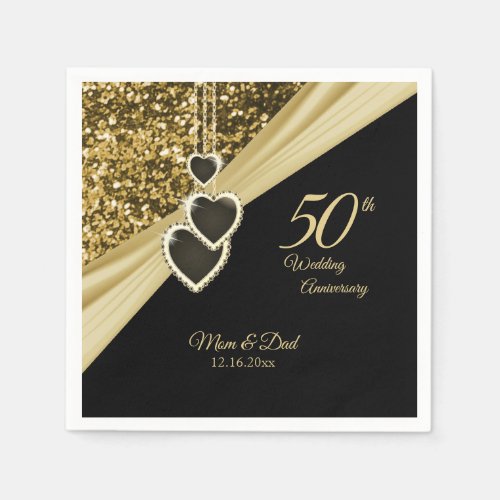 50th Gold Glitter Anniversary Napkins