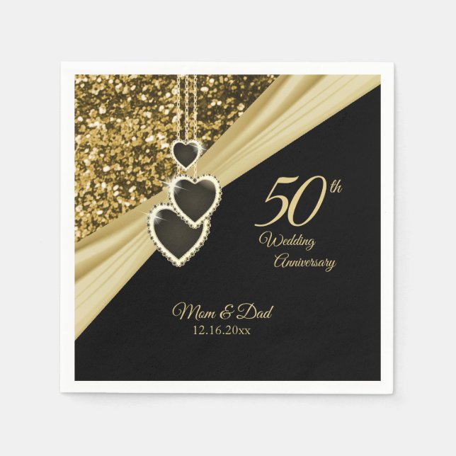 50th Gold Glitter Anniversary Napkins (Front)