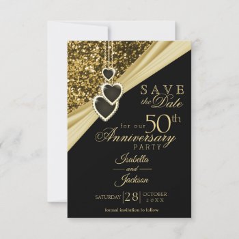 50th Gold Glitter Anniversary - Save The Date by DesignsbyDonnaSiggy at Zazzle