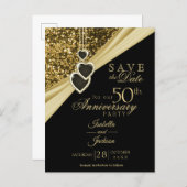 50th Gold Glitter Anniversary - Save the Date Announcement Postcard (Front/Back)
