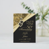 50th Gold Glitter Anniversary - Save the Date Announcement Postcard (Standing Front)