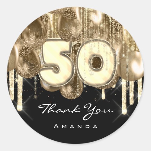 50th GOLD GLITTER BALLONS DRIP Anniversary Classic Round Sticker