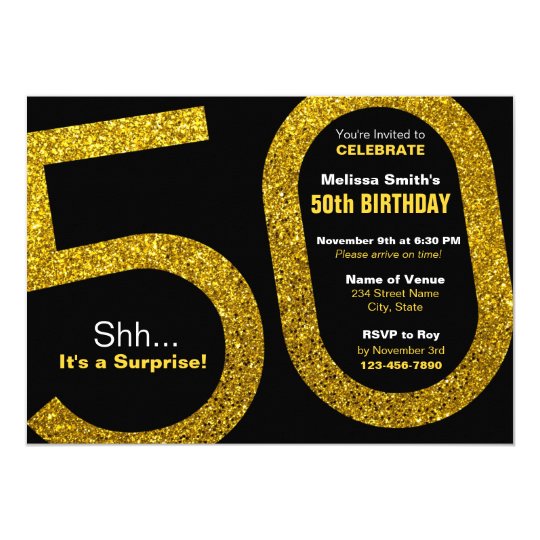 50th Gold Glitter Birthday Invitation | Zazzle.com