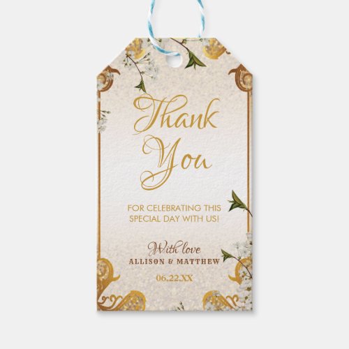 50th Gold Glitter Frame Floral Wedding Anniversary Gift Tags