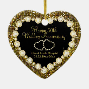 50th Gold Glitter Wedding Anniversary Ceramic Ornament