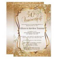 50th Gold Glitter Wedding Anniversary | DIY Text Invitation