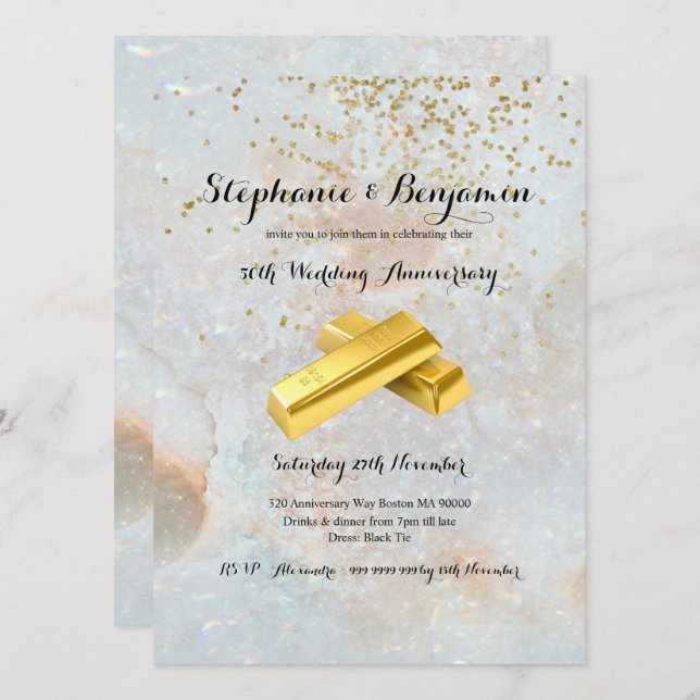 50th Gold Glitter Wedding Anniversary Elegant Chic Invitation (Front/Back)