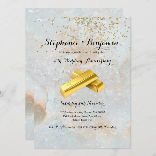 50th Gold Glitter Wedding Anniversary Elegant Chic Invitation | Zazzle