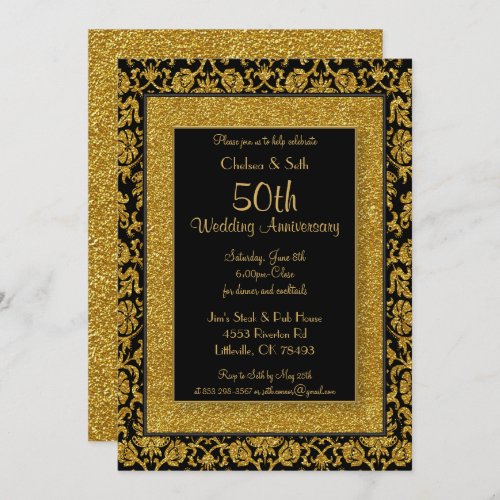 50th Gold Glitter Wedding Anniversary Invitation