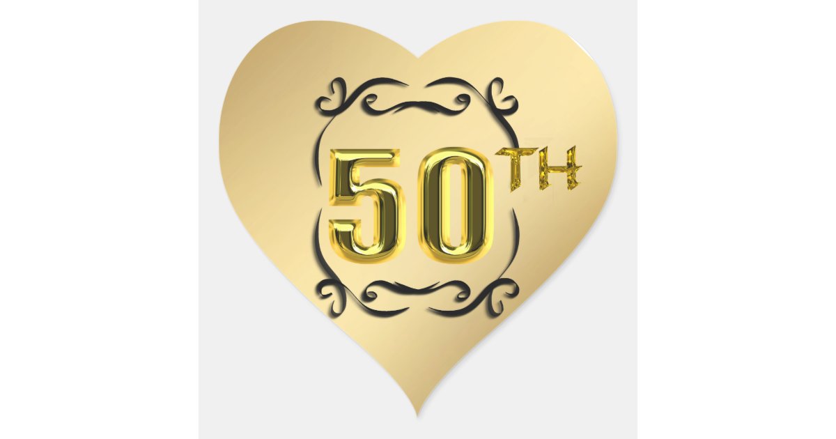 50th Gold Heart Seals And Stickers | Zazzle