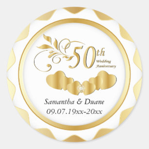 50th Gold Heart Wedding Anniversary   DIY Text Classic Round Sticker