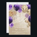 50th Gold Purple Balloons Birthday Party Invitatio Invitation<br><div class="desc">Modern gold background and minimalistic invitation Template is perfect for stylish party in man birthday party. Elegant-minimalistic themed invite is full of fun and simple design elements,  elegant calligraphy and modern fonts. Birthdays are special days,  and this invite can help it make a memorable for friends.</div>