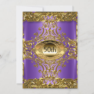 50th Gold Purple  Birthday Party Invitation