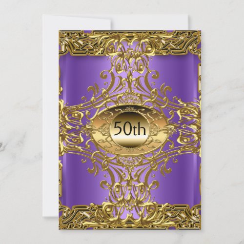 Best 50th Gold Purple  Birthday Party Custom Announcement