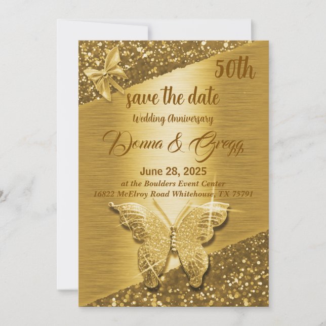 50th gold save the date wedding anniversary invitation (Front)