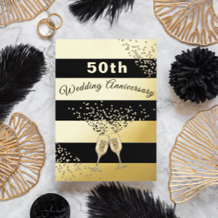 50th Gold Wedding Anniversary Black Chic Elegant Foil Invitation
