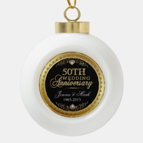 50th Gold Wedding Anniversary Ceramic Ball Christmas Ornament