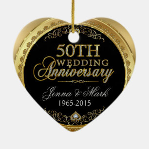 50th Gold Wedding Anniversary Ceramic Ornament