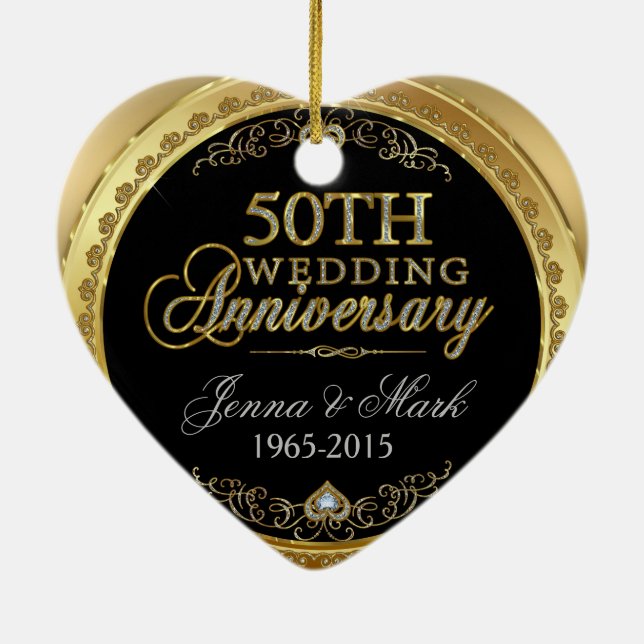 50th Gold Wedding Anniversary Ceramic Ornament (Back)