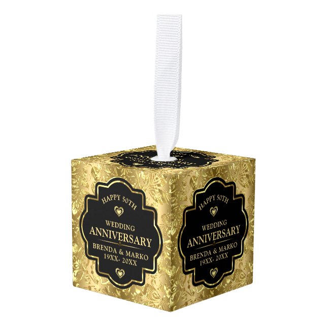 50th gold wedding anniversary  cube ornament (Front Angled)
