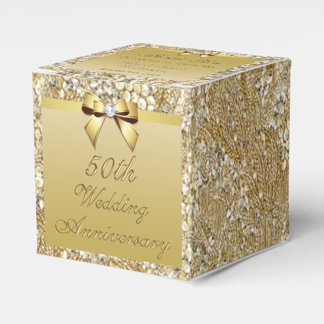 50th Gold Wedding Anniversary Custom Thank You Favor Boxes (Front Side)